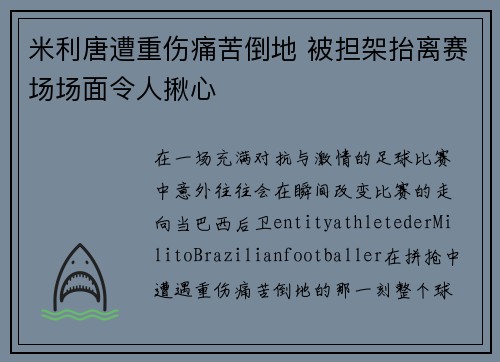 米利唐遭重伤痛苦倒地 被担架抬离赛场场面令人揪心